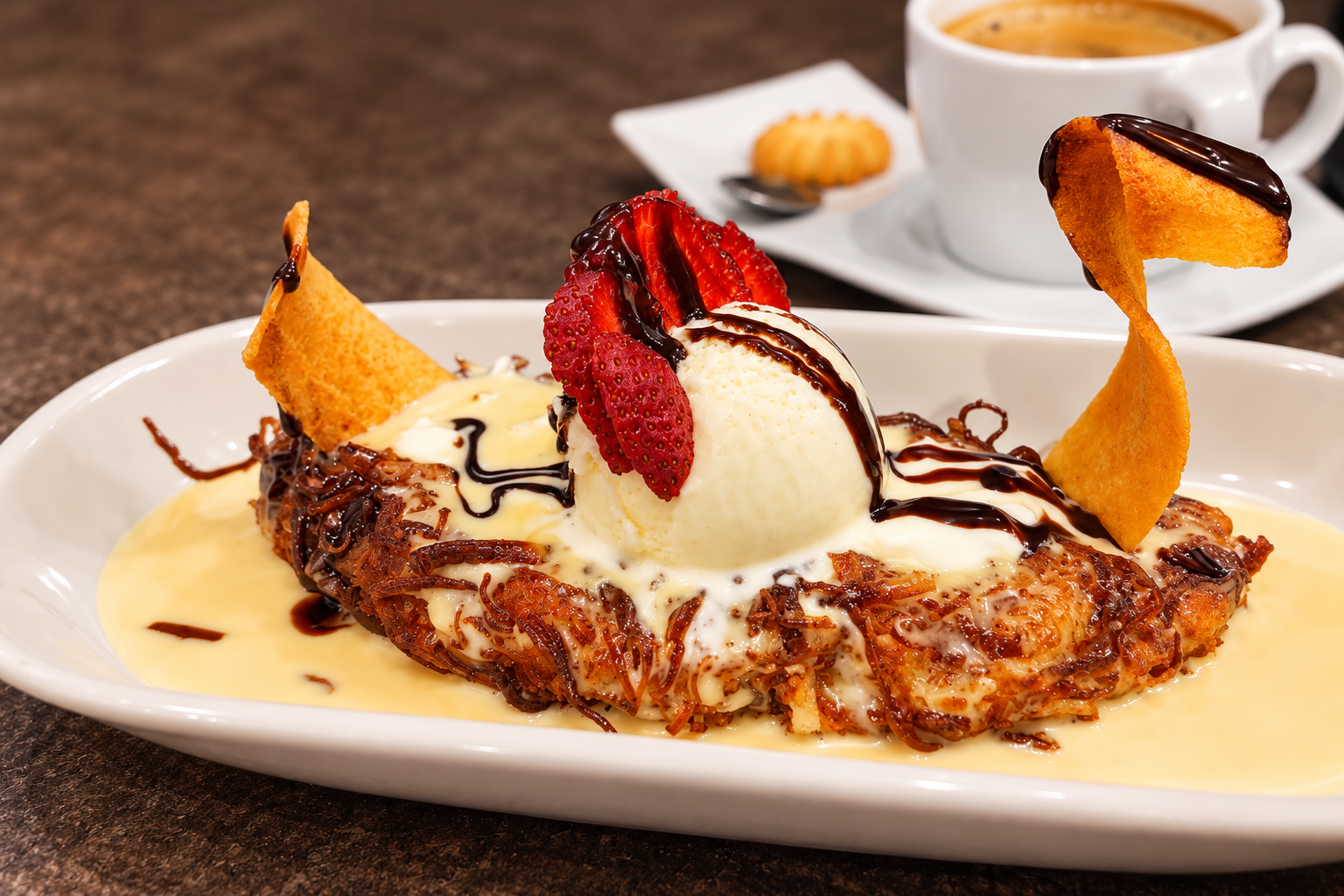 Postre crujiente con helado